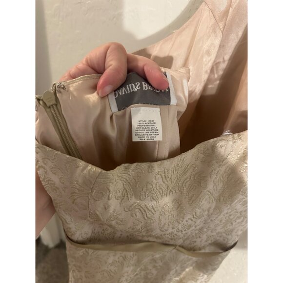 David’s Bridal Champagne & Gold V Neck Halter  Bridesmaid Dress - Picture 11 of 12